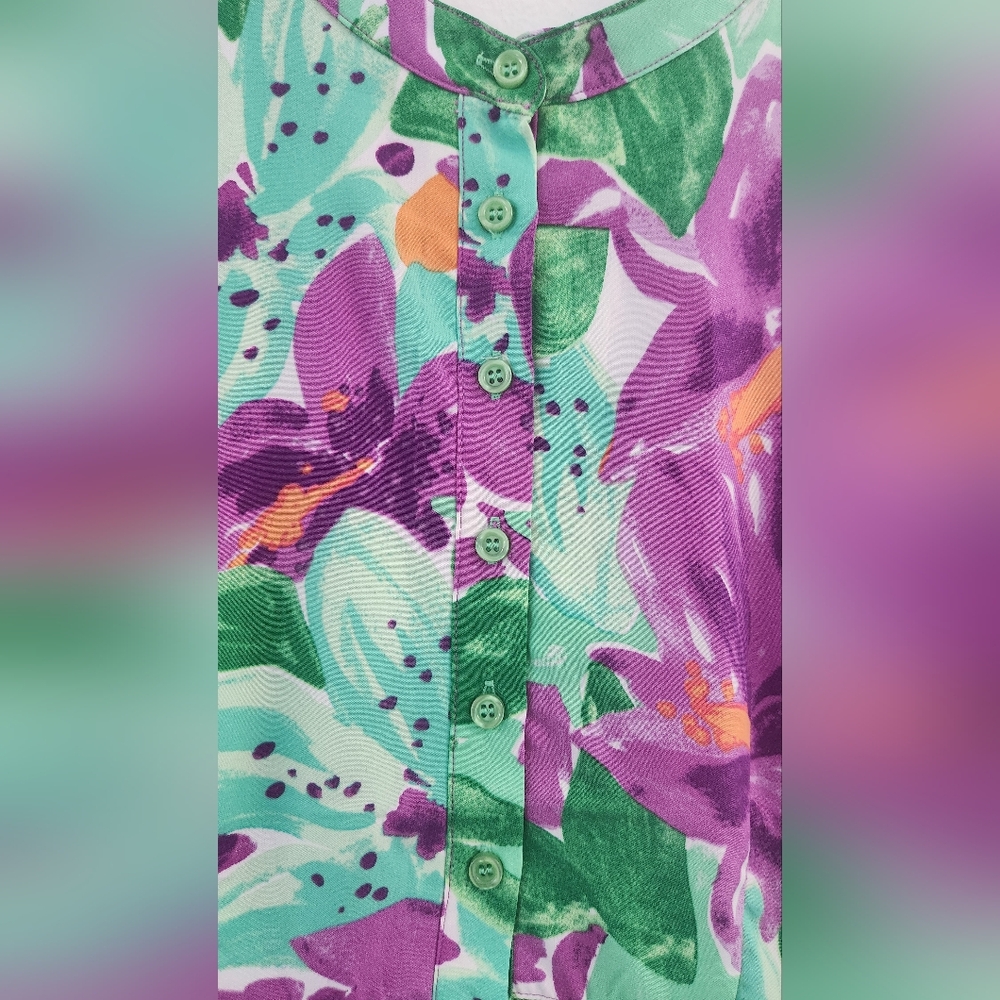 Green and Purple Medium Floral Tiered Ruffled Sundress - Picture 11 of 15